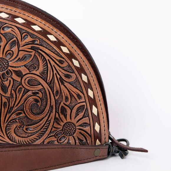 American Darling Leather Wristlet – Tooled Floral & Playing Card Ace Motif - Picture 4 of 5
